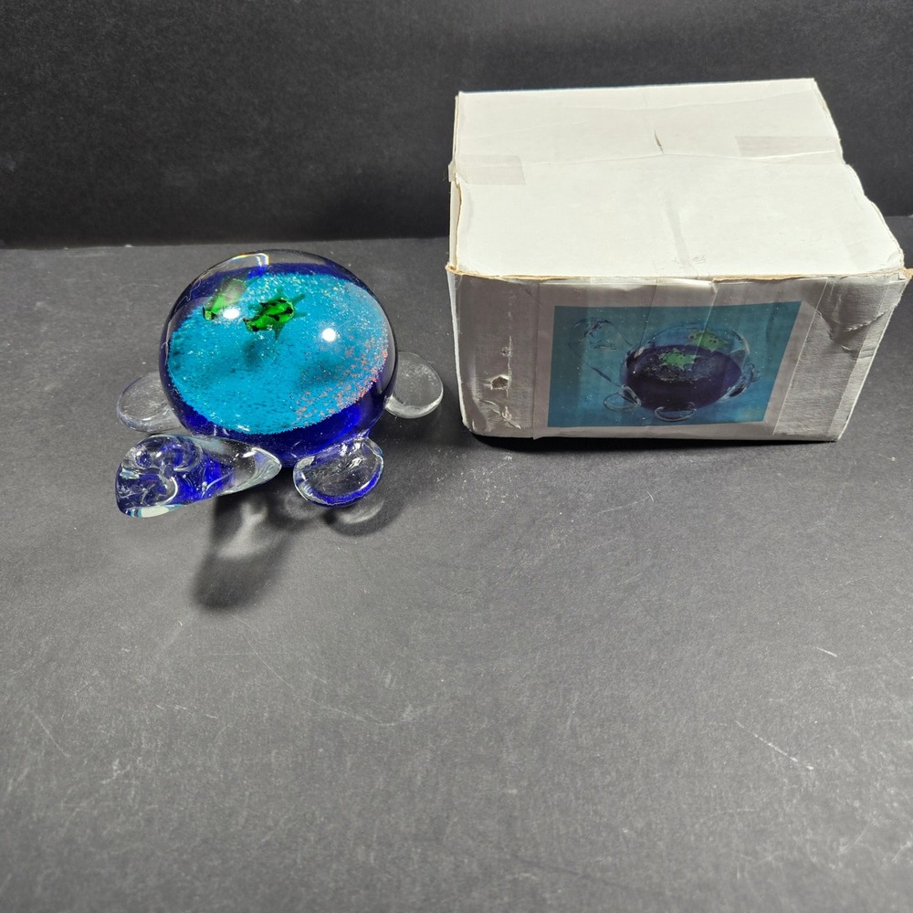 Glass Paperweight Blue Sea Turtle Ocean‎ Scene Nautical Decor